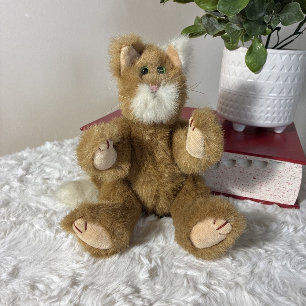 Vintage 1993 TY Jointed Plush Cat Ginger & White Stuffed Animal 9" Poseable